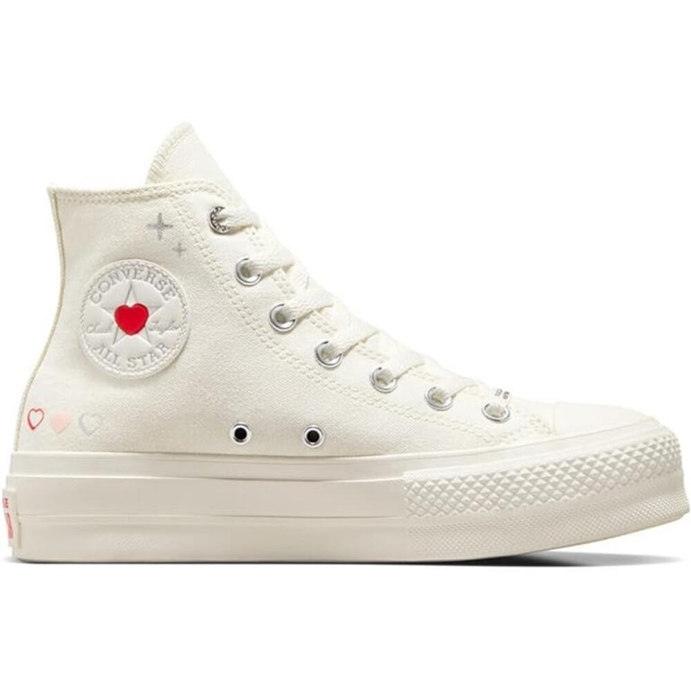 Converse Cream High-Top Sneakers with Heart Accents